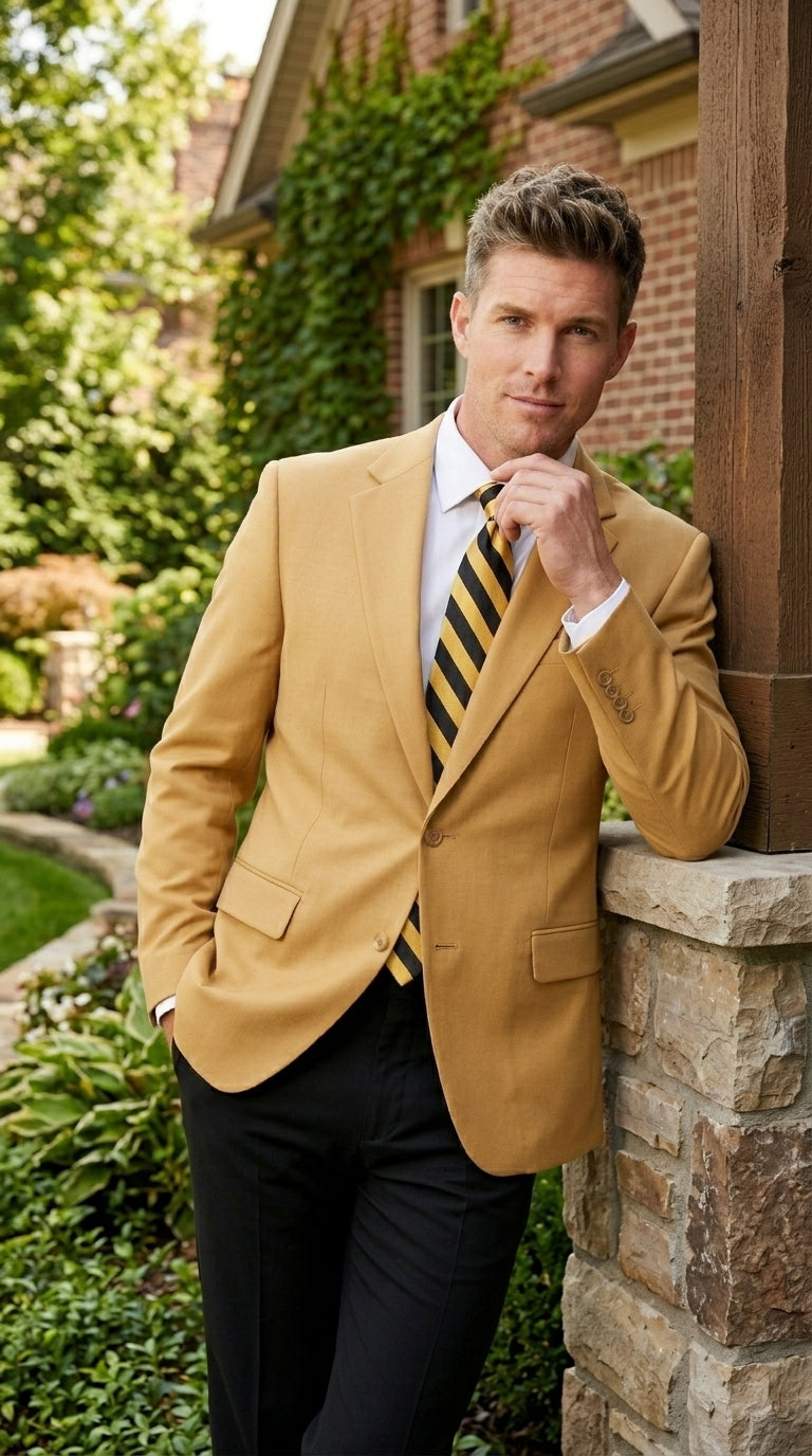 Men’s Camel Blazer, Classic Two Button Business Casual Wedding Summer Sport Coat Jacket in Khaki Bronze Color Modern Fit - 36 Short