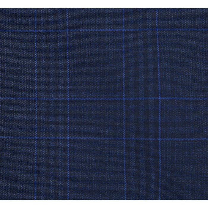 "Classic Fit Men's Suit - Dark Blue Windowpane Plaid Check, Two Button"