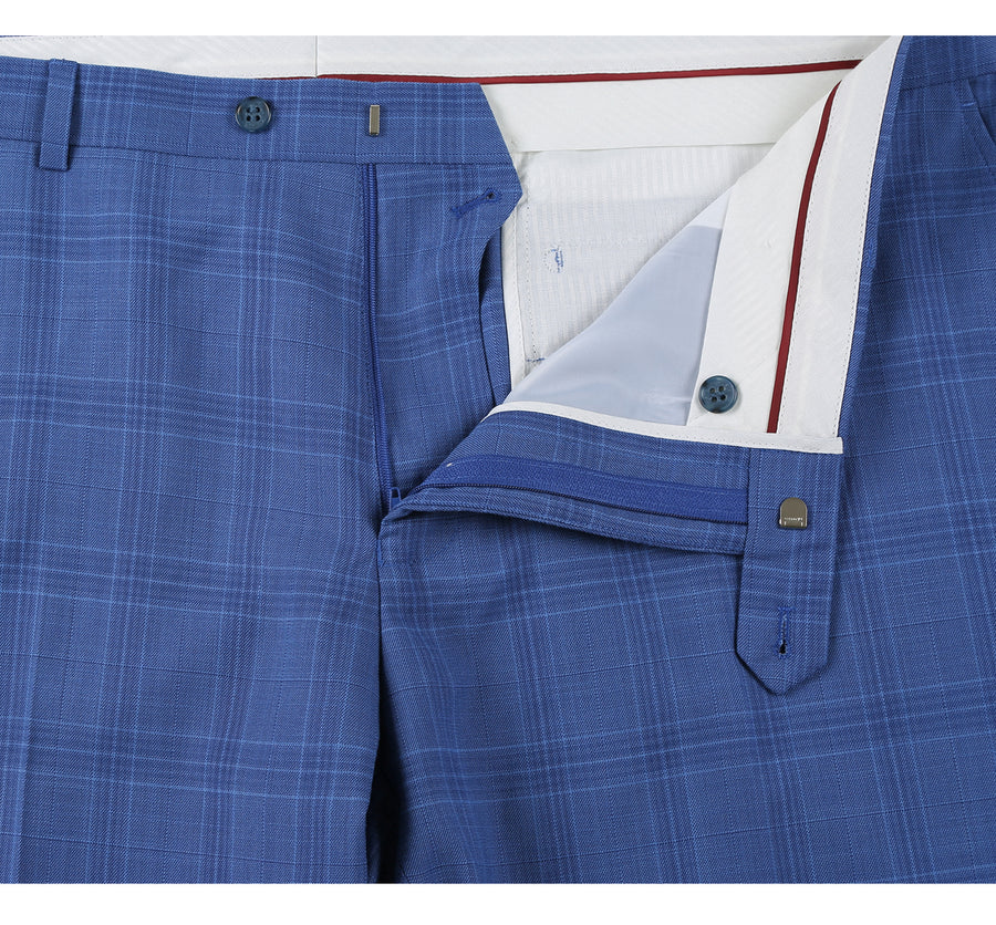 "Light Blue Windowpane Plaid Men's Slim Fit Two-Button Suit" - 38 Short