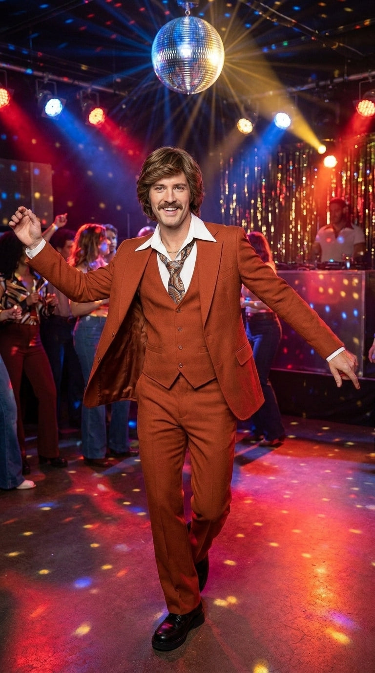 Men’s Burnt Orange 3-Piece Suit – 1970s Disco, Retro Rockabilly, Prom and Party Suit - 34 Short or Extra Small