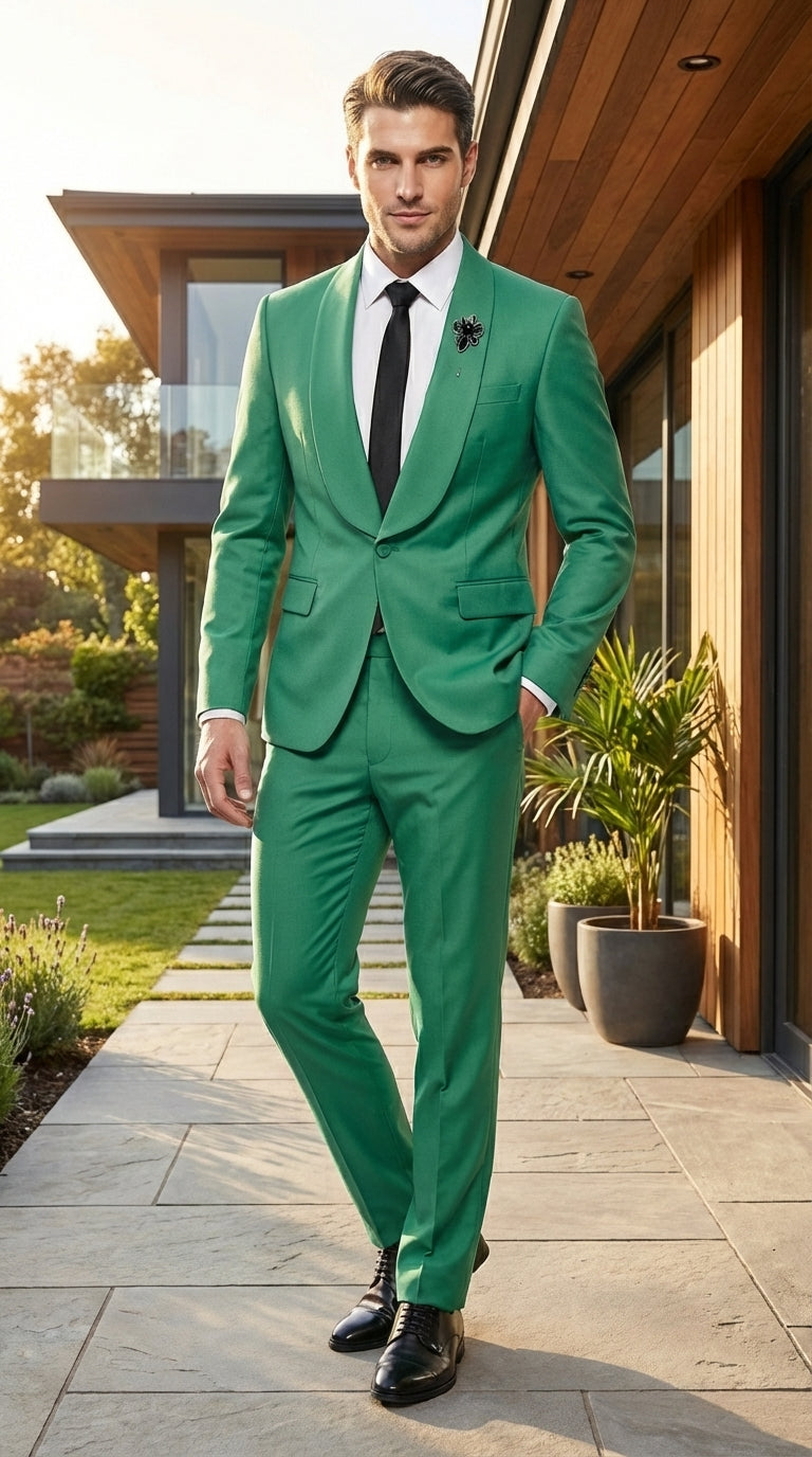 Men’s Emerald Green Tuxedo Suit – Emerald Green Formal Tuxedo with Shawl Lapel Jacket Trousers for Prom, Wedding in Augusta Green - 34 Short or Extra Small