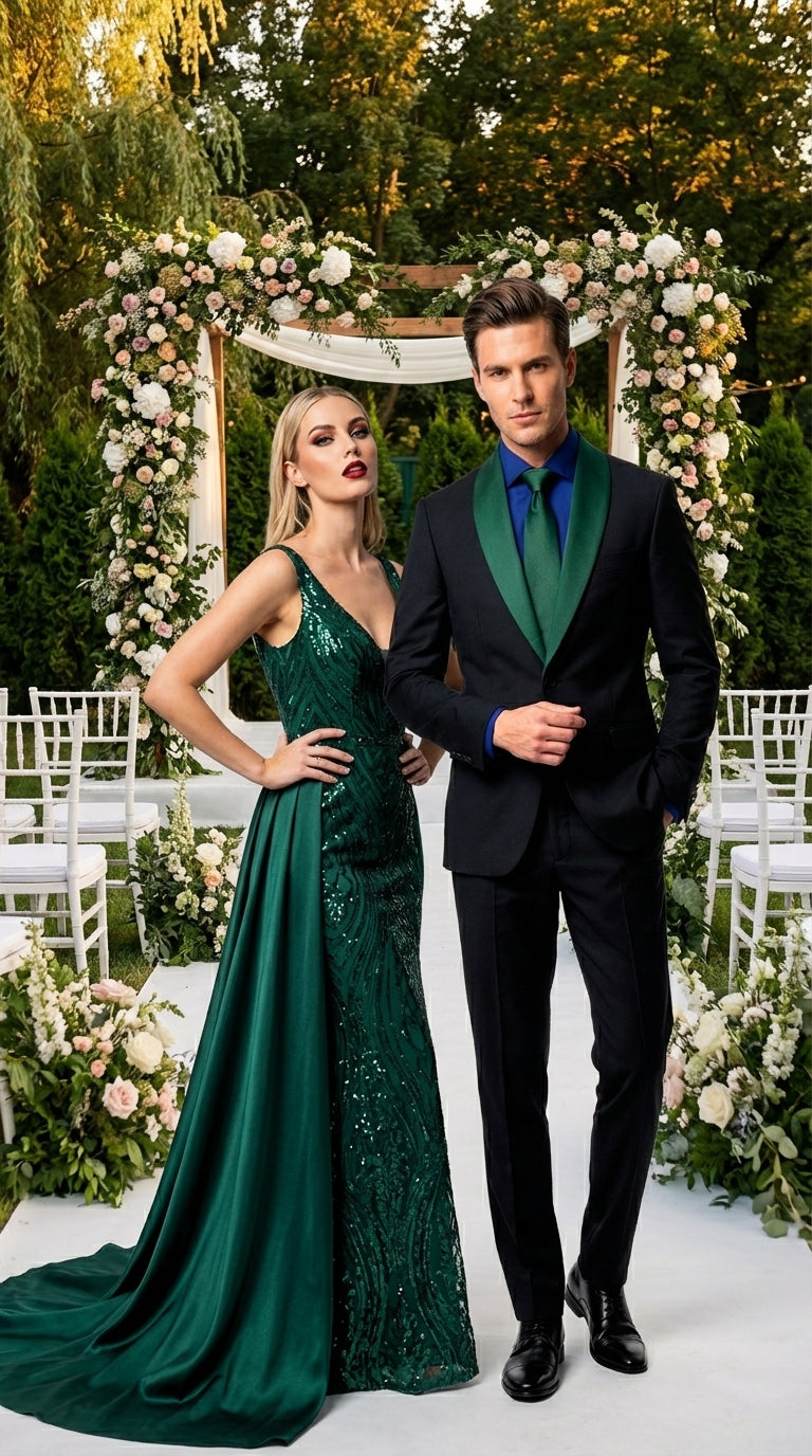 Men’s Black Suit with Hunter Green Shawl Lapel – Black and Hunter Green Formal Tuxedo Suit for Wedding, Prom With Bow Tie - 34 Short or Extra Small