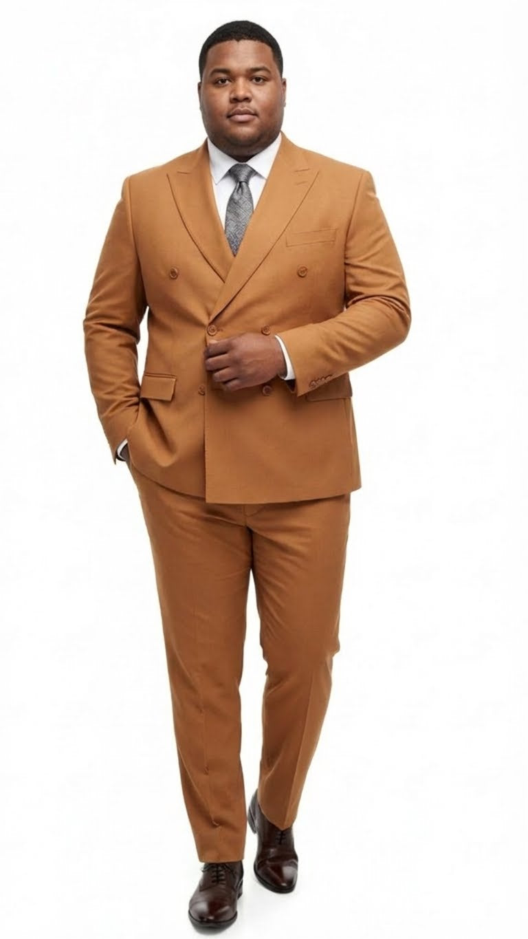 Men’s Vitali Brand Rustish Orange Brown Copper Color Double Breasted Slim Fit Suit - 34 Short or Extra Small