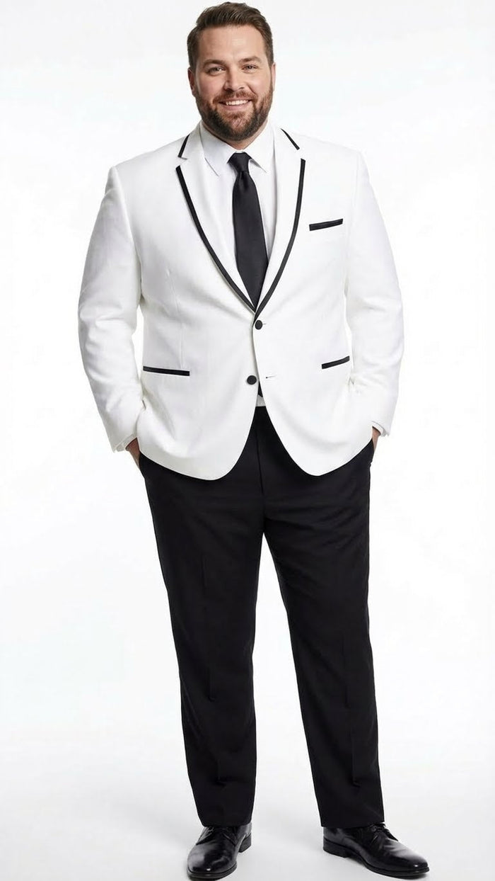Mens White Blazer with Black Trim | Wedding and Party Formal Blazer Jacket - White Tuxedo Prom Jacket