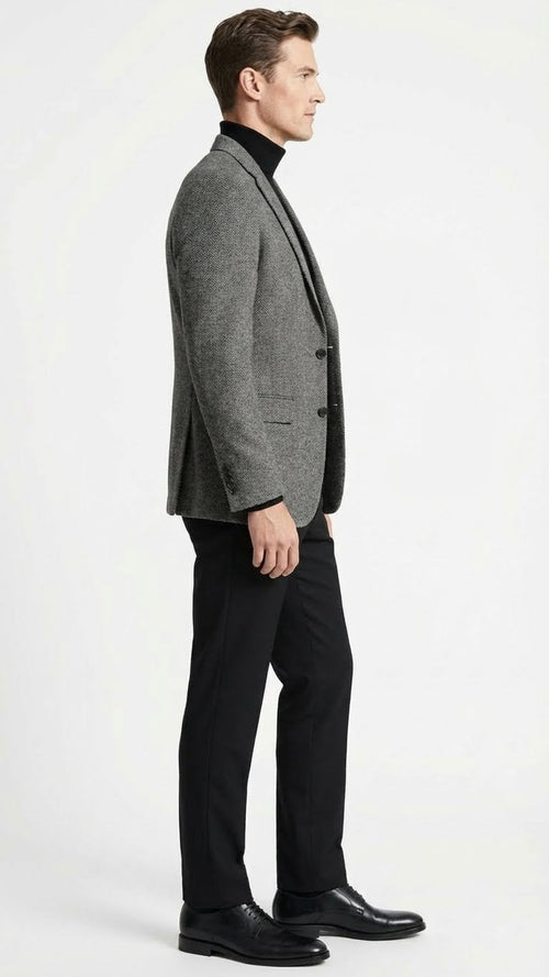 Mens Grey Tweed Herringbone Sport Coat - Gray Mens Blazer Suit Jacket