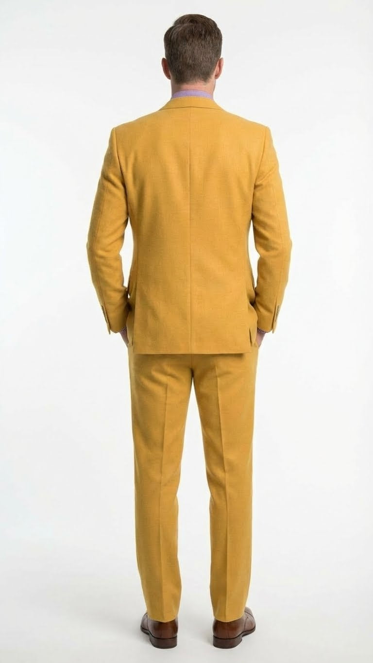 Men’s Mustard Yellow Three Piece Suit | 2 Button Notch Lapel Modern Fit in Gold Color - Church Suit - 34 Short or Extra Small