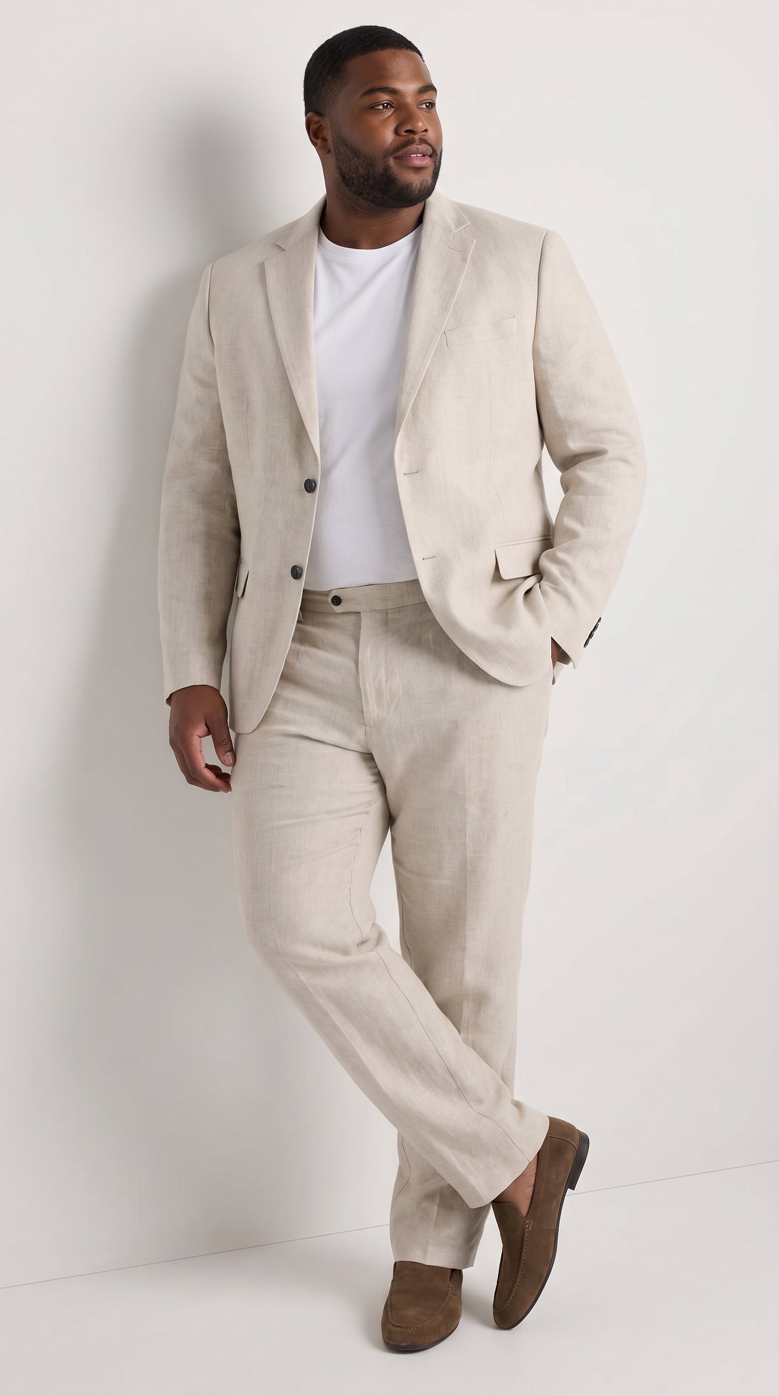 Men’s Informal Summer Suit, Light Beige Casual Linen Style Blazer and Pants Set - 34 Short or Extra Small