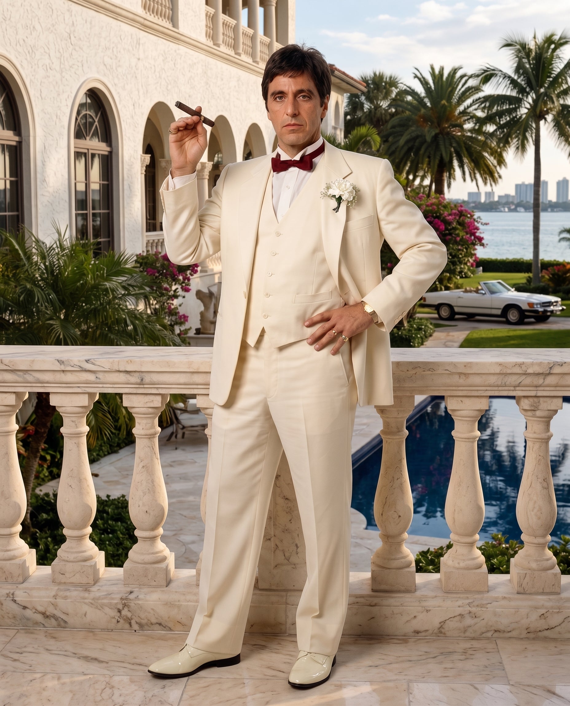 Tony Montana’s Ivory Vested Suit – Classic Ivory 3 Piece Suit for Wedding, Formal and Evening Wear - 34 Short or Extra Small