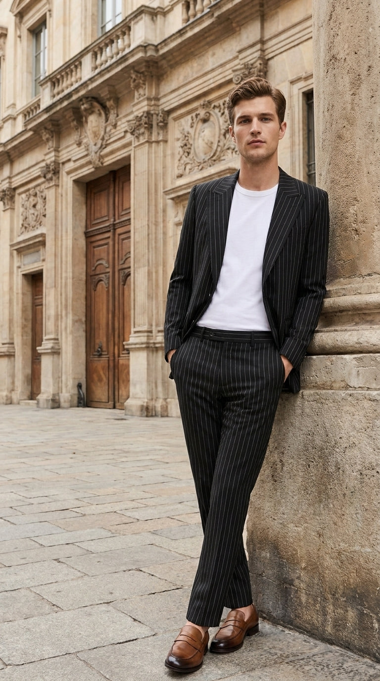 Men’s Black Pinstripe 2-Piece Tuxedo Suit – Two-Button Jacket and Matching Formal Pants - 34 Short or Extra Small
