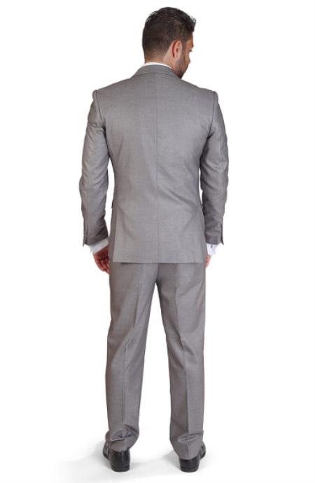 Mens Silver Suit Two Button Slim Fit Men 3 Piece Vested Silver Grey Suit - Dress Suit For Men - L or Large
