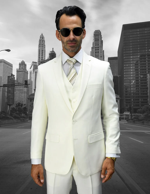 100 Percent Wool Suit - Mens Wool Business  Ivory Suits off white
