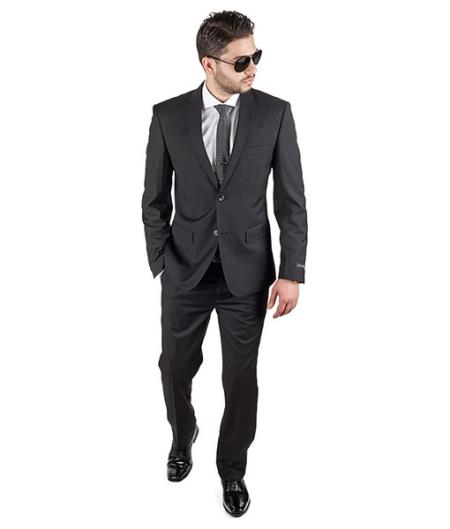 Slim Fit Cotton Blend Men Solid Jet Black Suit - Dress Suit For Men - L or Large