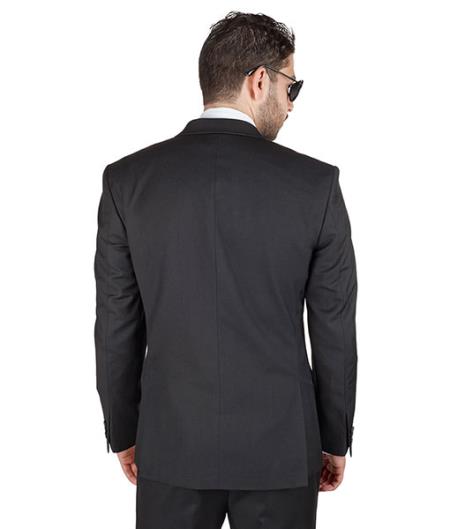 Slim Fit Cotton Blend Men Solid Jet Black Suit - Dress Suit For Men - L or Large
