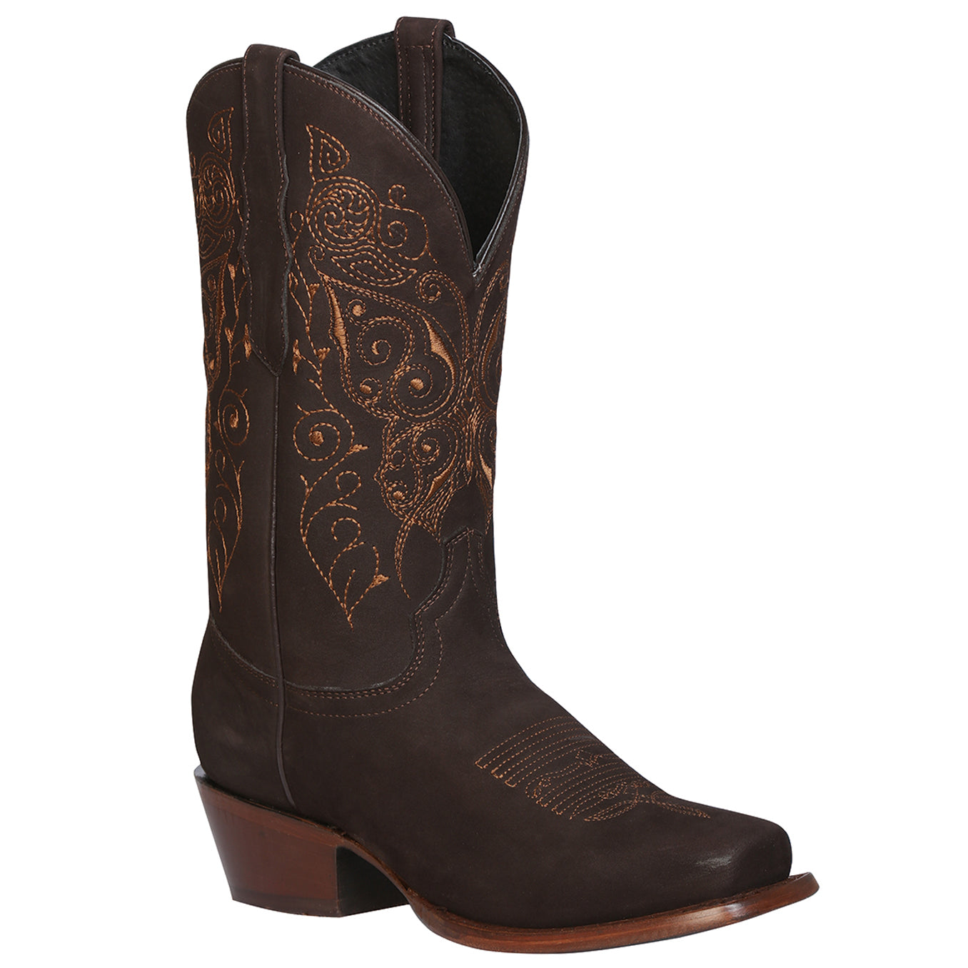 Suede Brown Square Toe Cowgirl Boots - Brown