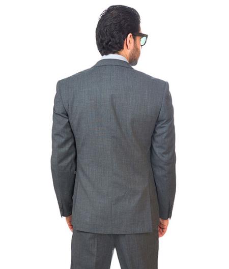 Men Suit 2 Button Dark Grey Slim Fit Double Vent Flat Front Pants - Dress Suit For Men - L or Large