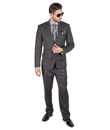 Slim Fit 2 Button Double Vented Men Charcoal Grey Suit - Dress Suit For Men - L or Large