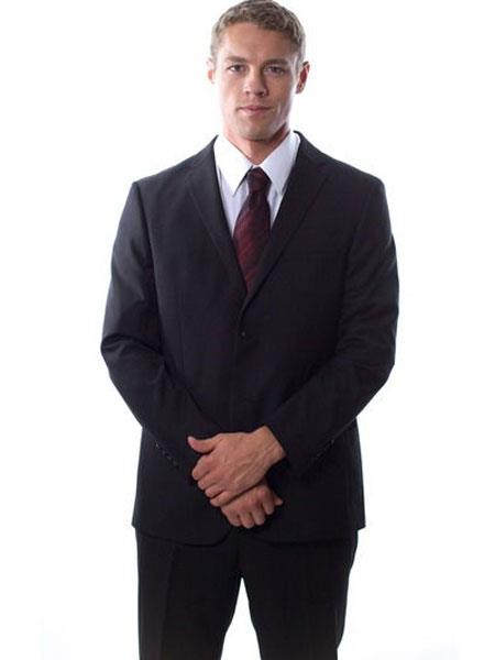 West End 2 Button Men's Notch Collar Young Look Solid Slim Fit Black Suit - L or Large