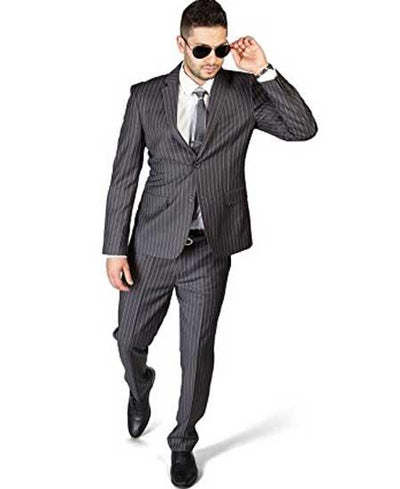 Cheap Priced Suit Men's Slim Fit Grey Pinstripe Skinny Style 2 Button Suit with Flat Front Pants Business Suit Clearance Sale