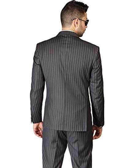 Men's Slim Fit Stripe ~ Skinny Style Grey 2 Button Pinstripe Flat Front Pants Cheap Priced Business Suits Clearance Sale - L or Large