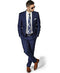Cheap Priced Suit – Men's 2 Button Slim Fit Dark Navy Blue Pinstripe Skinny Style Suit with Flat Front Pants