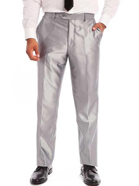 Men's Slim Fit Suit - Fitted Suit - Skinny Suit Men's Two Piece Silver Classic Fit Sharkskin Solid Italian Styled Suit - L or Large