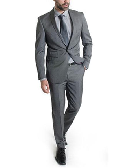 Men's One Button Slim Fitted Gray Suits - Single Button Suit - L or Large