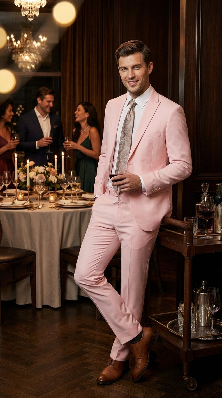 Men’s Light Pink 2 Piece Suit, Formal Dress Suit for Weddings, Prom, Parties, Summer Events Slim Fitted By Vitali - 34 Short or Extra Small