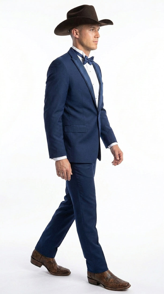 Men’s Saphire Indigo Blue Western Tuxedo Suit, Formal Wedding Prom Cowboy Tuxedo with Blue
