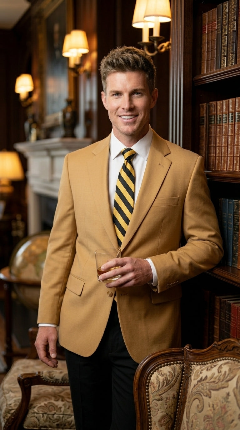 Men’s Camel Blazer, Classic Two Button Business Casual Wedding Summer Sport Coat Jacket in Khaki Bronze Color Modern Fit - 36 Short