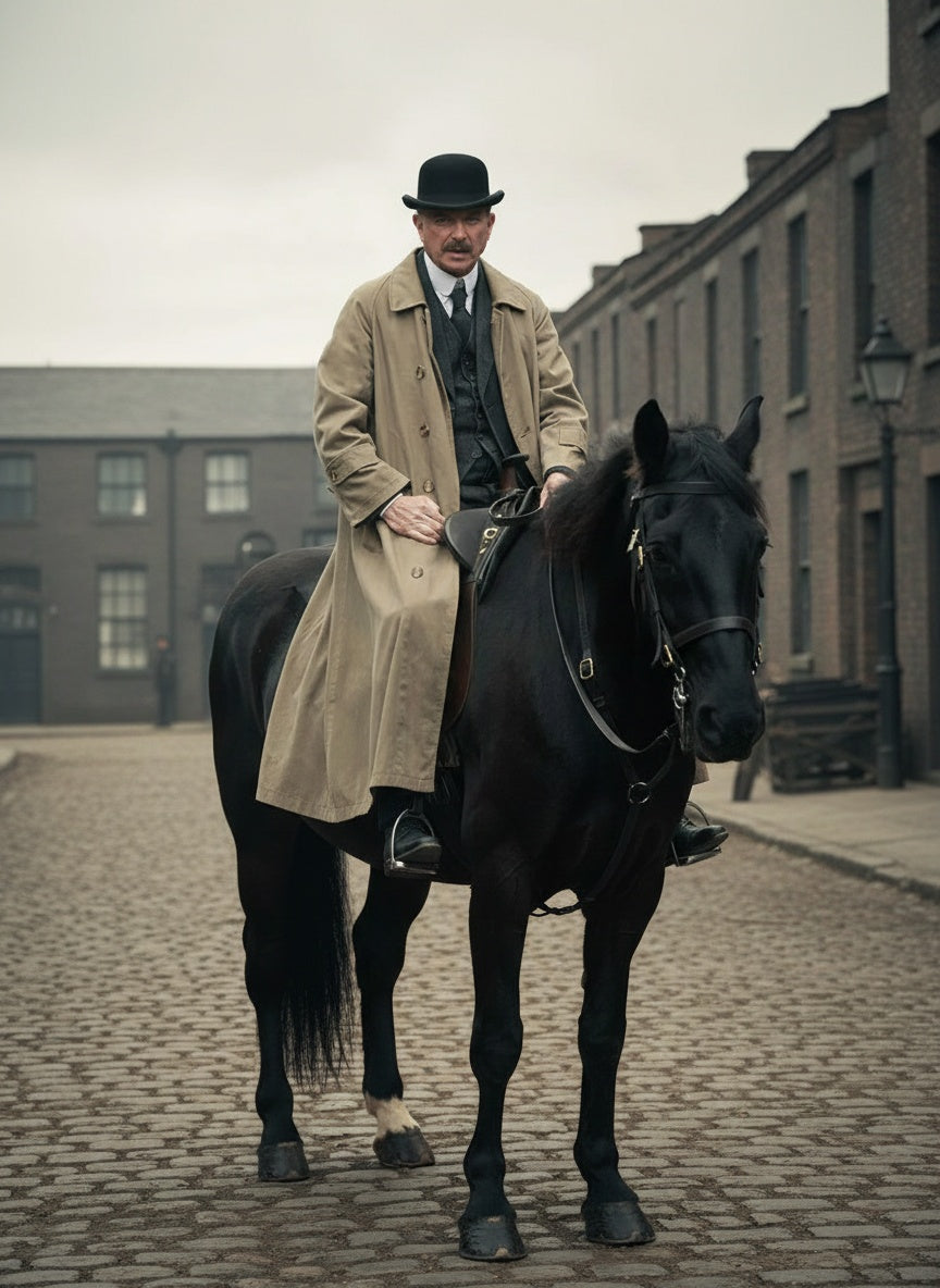 Men’s Beige Cotton Trench Coat Suit Package – Classic Long Overcoat for Formal + Suit + Hat - Coat Size 38