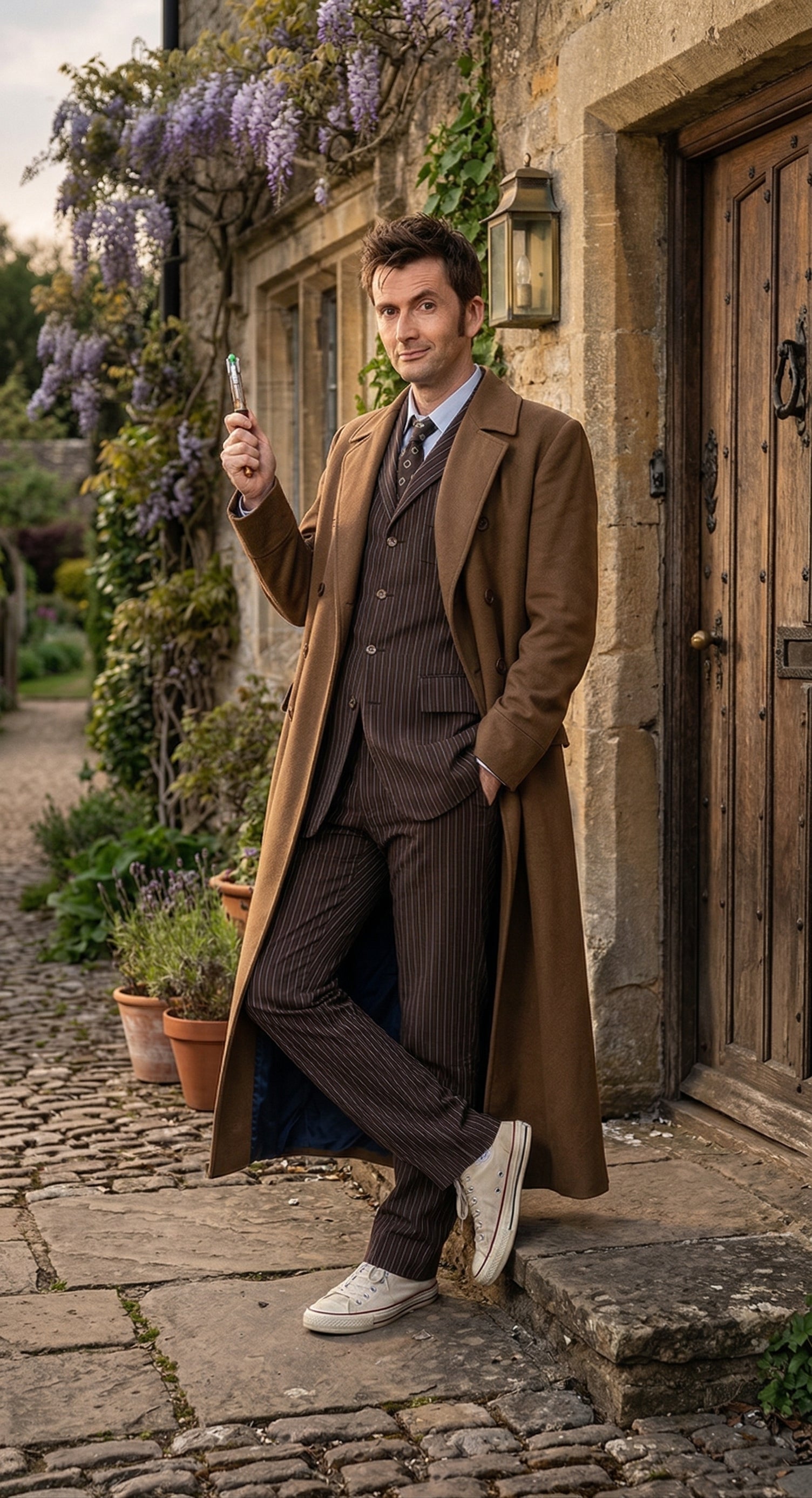 Men’s Brown Cotton Trench Coat Doctor Who 10th Doctor Inspired Long Coat – Classic Gabardina Style Overcoat, Vintage Winter Costume Jacket - Brown