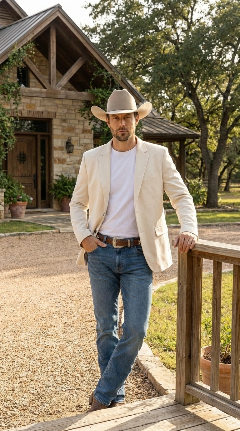 Men’s Off White Casual Blazer – Classic Western Style Lightweight Summer Cowboy Jacket Casual Ivory Cream Color - 36 Short