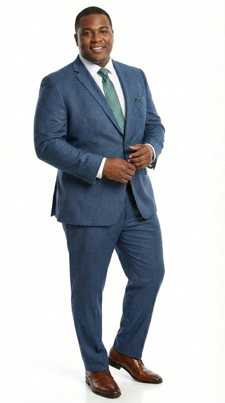 Men’s Indigo Blue Sharkskin Suit – Textured Shiny Formal Suit for Wedding, Business, 2 Buttons Slim Fitted - 34 Short or Extra Small