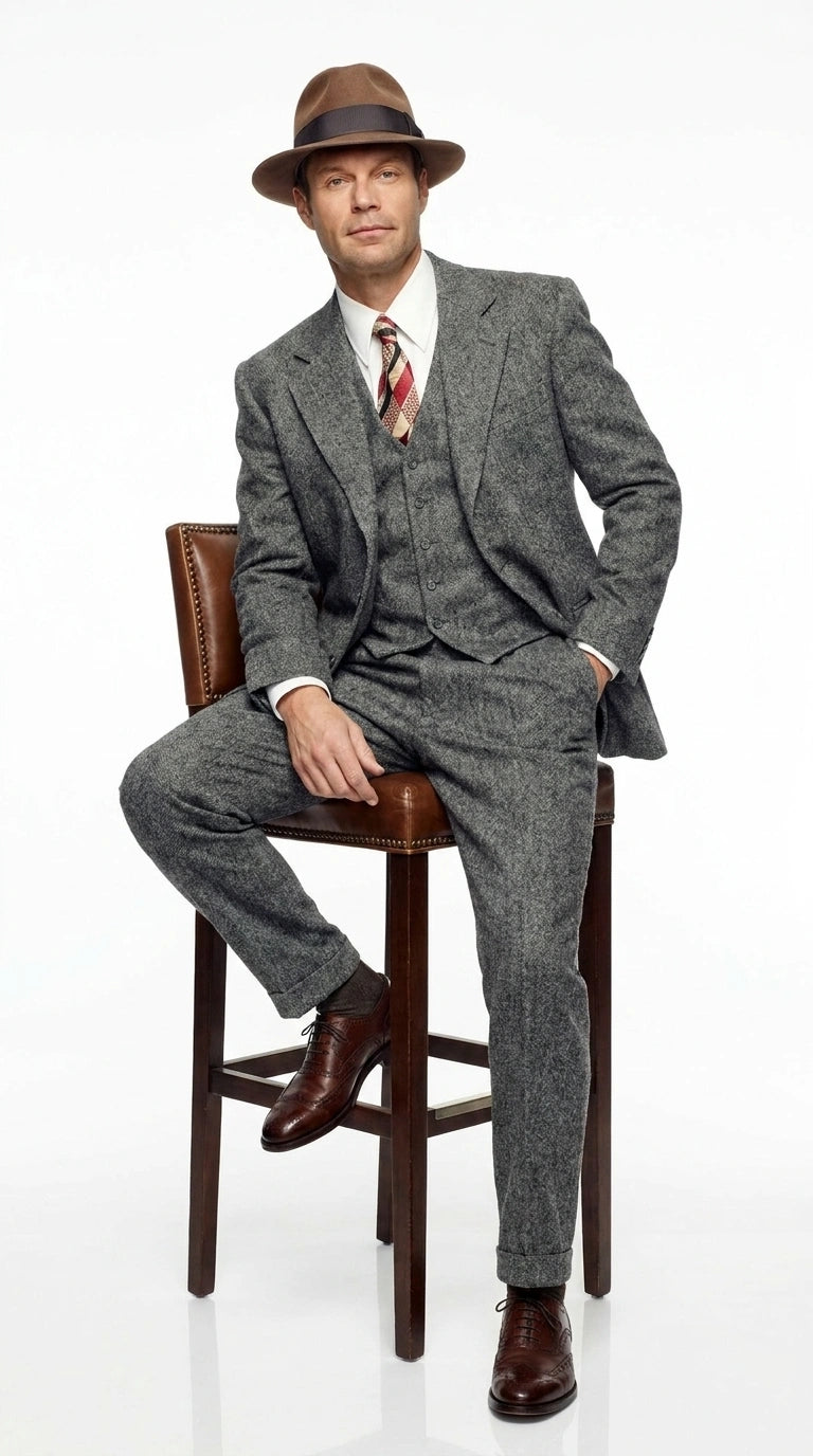Men’s Grey Vintage Gangster Suit – Bonnie and Clyde Inspired 3 Piece Classic 1920s Formal Outfit - 34 Short or Extra Small
