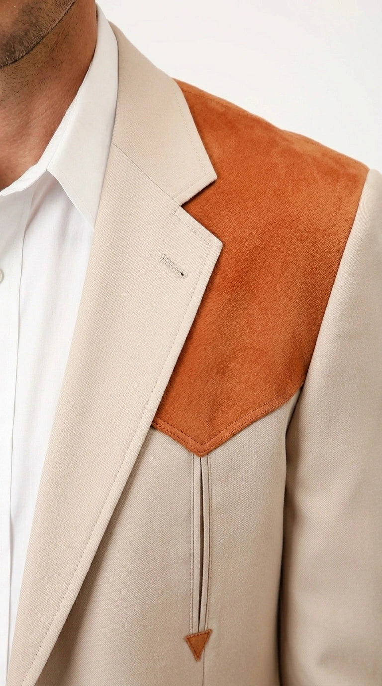 Men’s Tan Beige and Rust Western Cowboy Blazer – Classic Country Style Jacket, Vintage Western Dress Blazer for Men Country Jacket - 36 Short