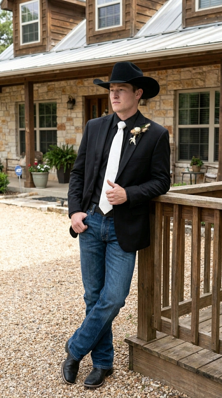 Men’s Black Tuxedo Western Blazer – Cowboy Style Formal Sport Coat Jacket for Dinner Jacket - 36 Short