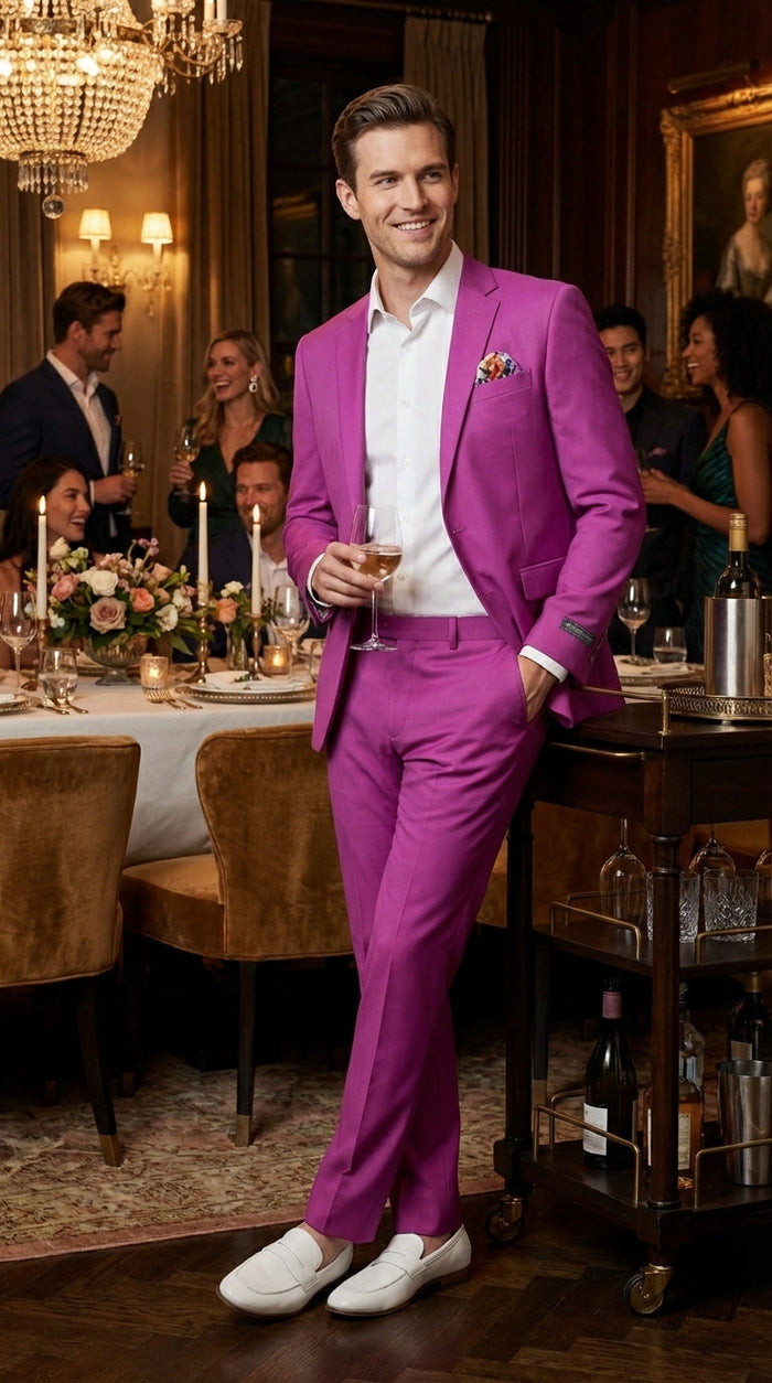 Mens Fuchsia 2 Piece Suit – Bright Pink Formal Suit for Men Stylish Wedding Party Prom Suit Magento Color