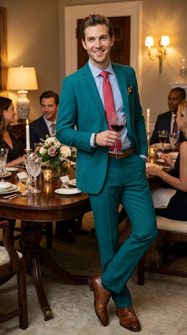 Men’s Teal Green Dark Turquoise Suit – Elegant Formal Suit for Business, Wedding, Party and Modern Style Wear - 34 Short or Extra Small