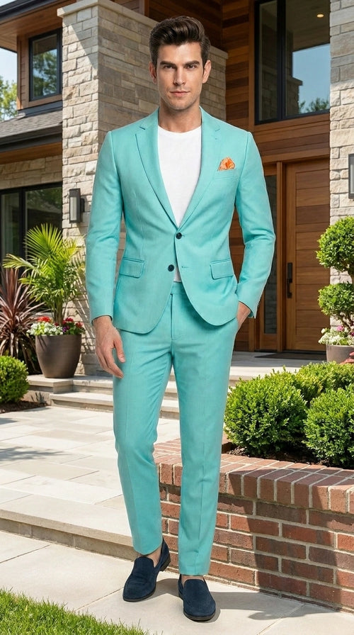 Men’s Turquoise 2 Piece Suit with Jacket and Pants, Formal Wedding Suit for Prom, Parties, Summer Events, and Special Occasions