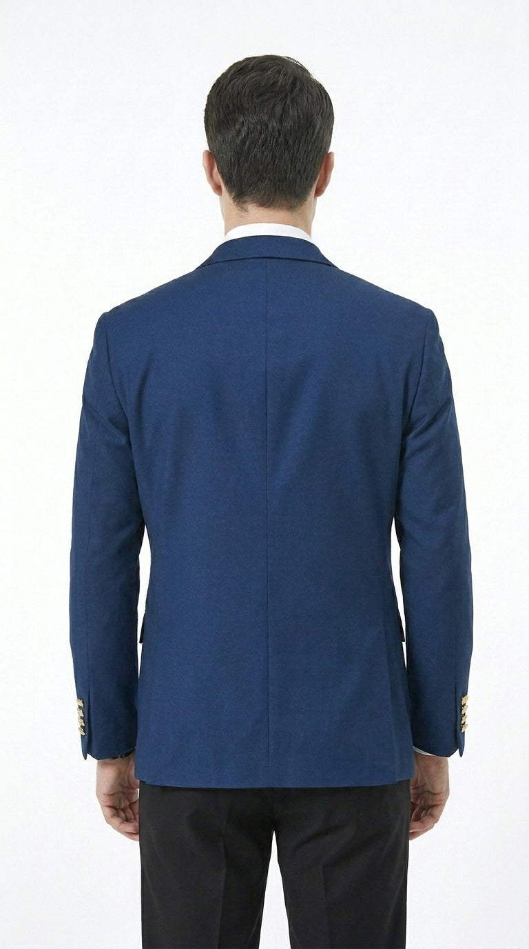 Men’s Sapphire Indigo Cobalt Blue Blazer with Gold Buttons – Classic Single Breasted Formal Business Jacket for Office, Wedding - 36 Short