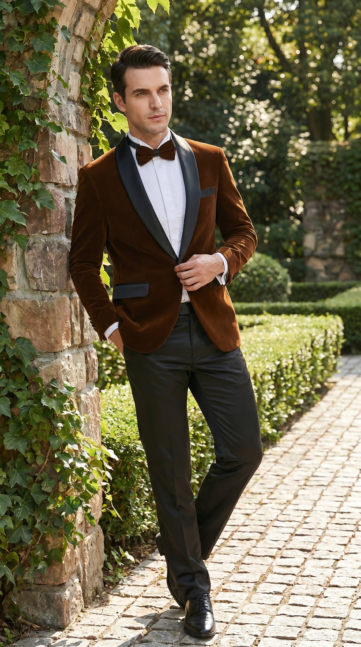 Men’s Brown Camel Bronze Velvet Tuxedo Jacket, Shawl Lapel Wedding Prom Dinner Blazer - Blazer Sportcoat - 36 Short