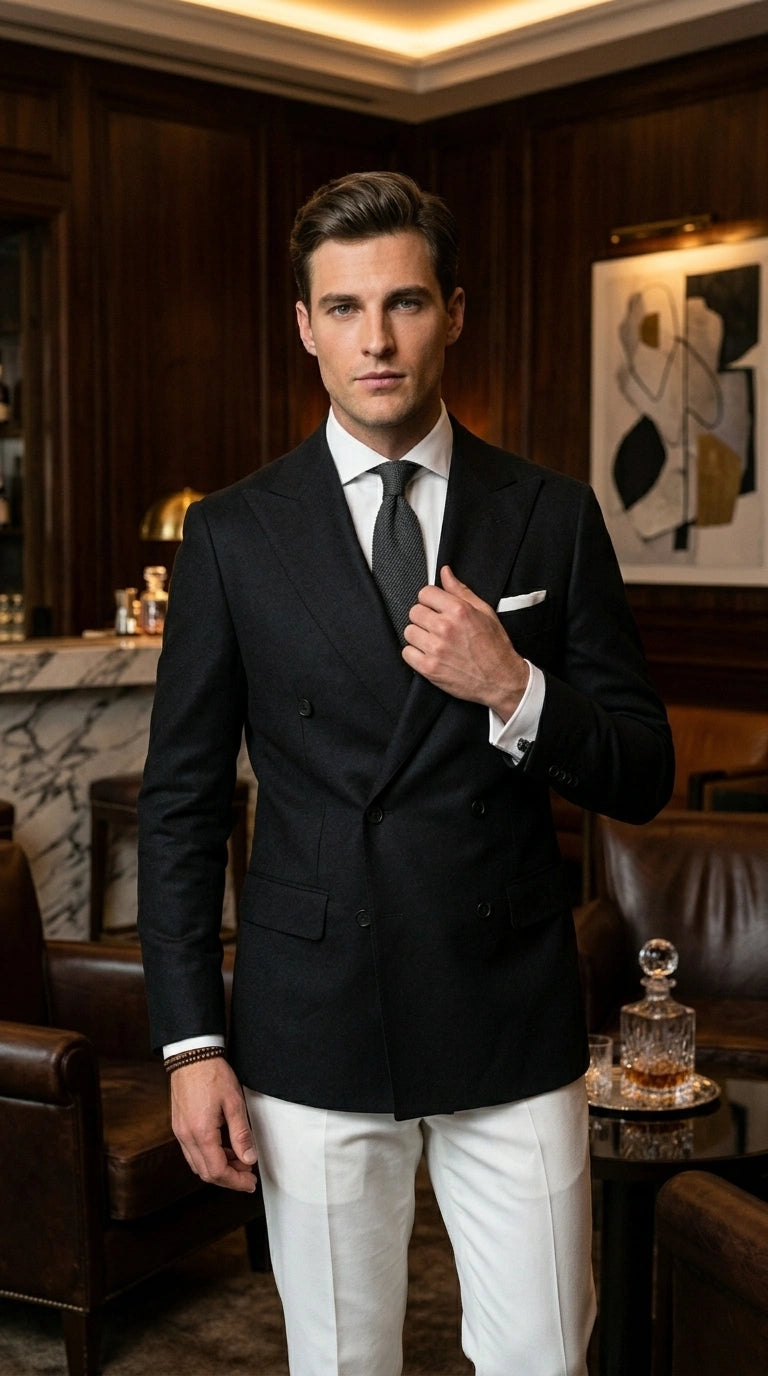 Men’s Black Double Breasted Blazer, Formal Wedding Business Casual Sport Coat Jacket - 36 Short