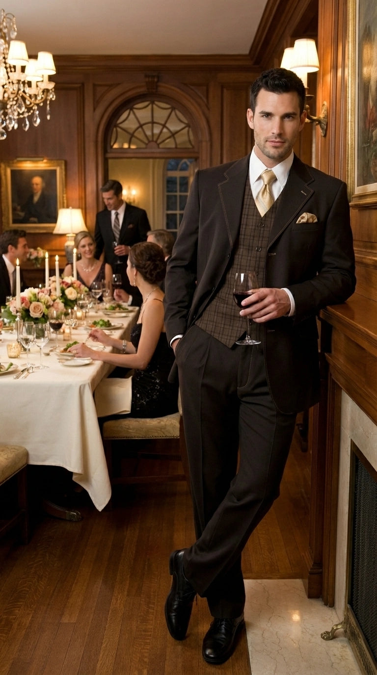 Men’s Dark choclate Brown Three Buttons 3 Piece Suit – Classic Brown 3PC Wedding, Church and Business Formal Suit for Men - 34 Short or Extra Small