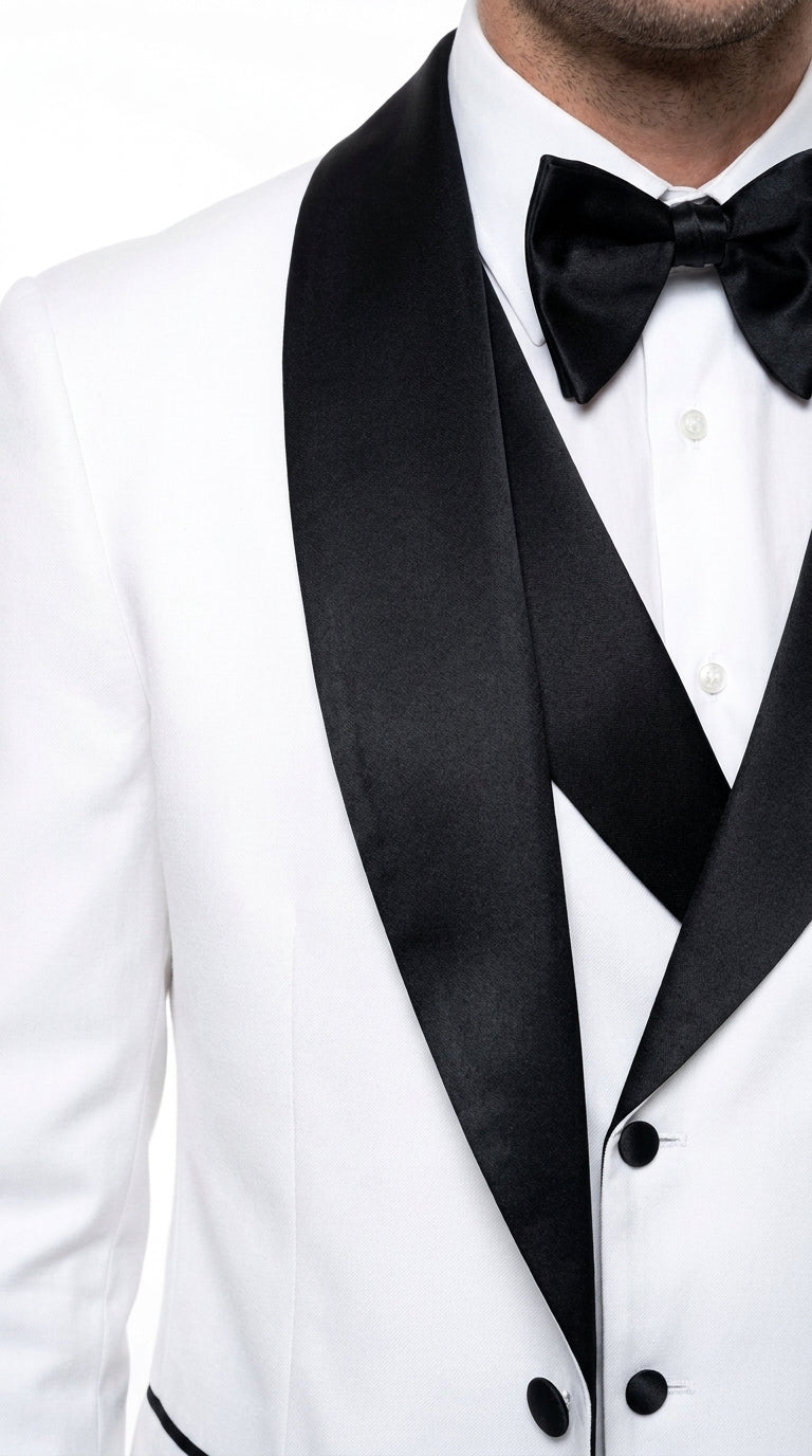 Men’s White and Black Western Wedding Tuxedo – Cowboy Style 3-Piece Traje para Boda with Double-Breasted Vest - 34 Short or Extra Small