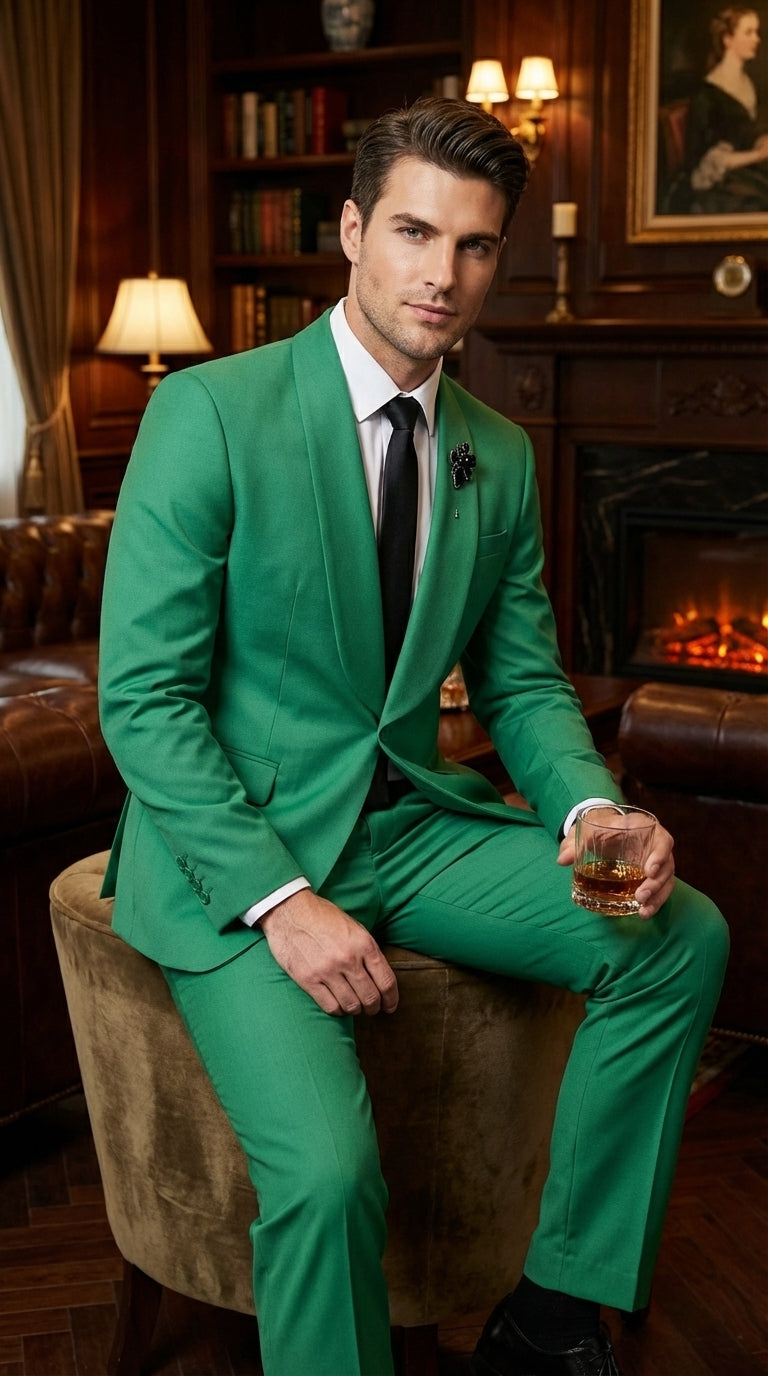 Men’s Emerald Green Tuxedo Suit – Emerald Green Formal Tuxedo with Shawl Lapel Jacket Trousers for Prom, Wedding in Augusta Green - 34 Short or Extra Small