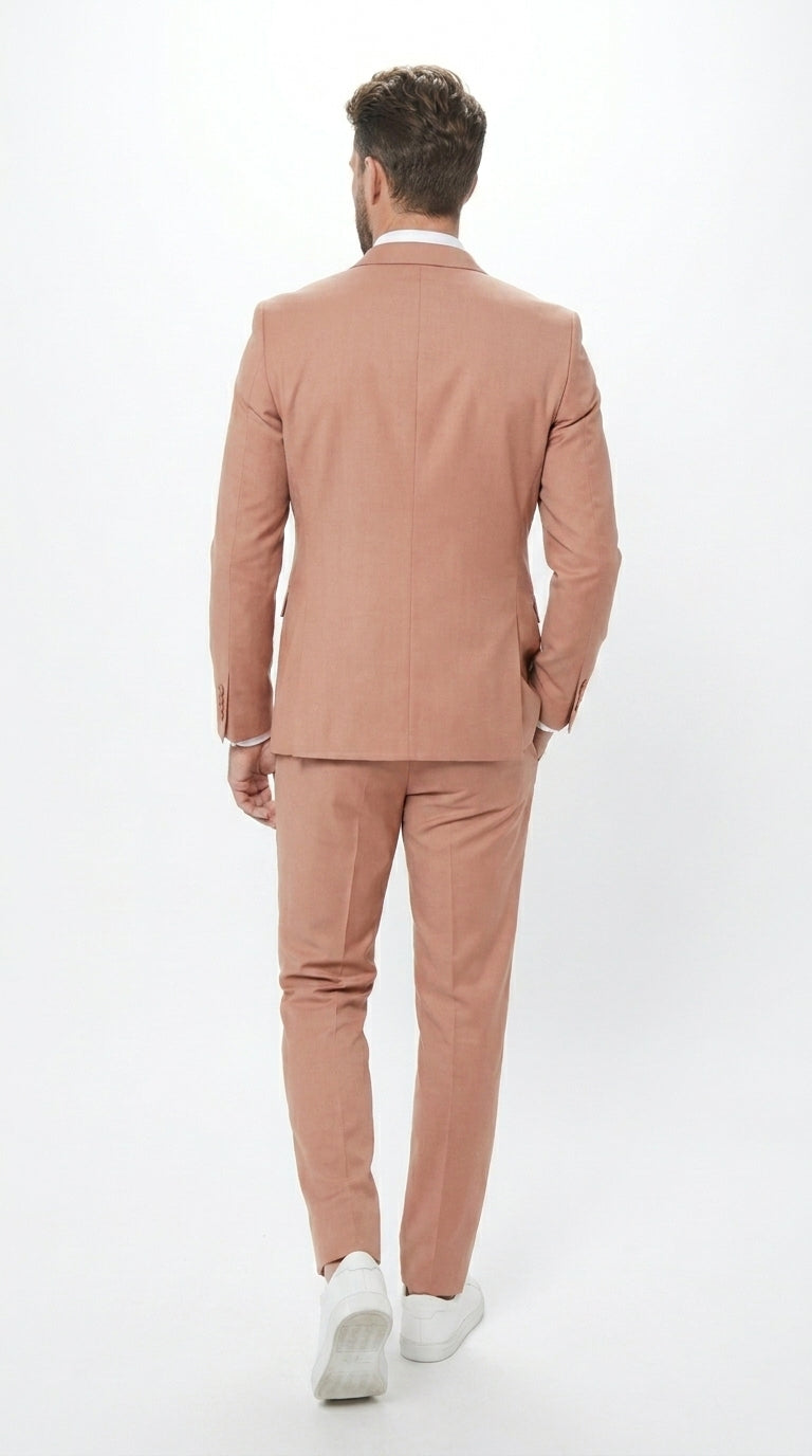 Men’s Peach Light Brown 3 Piece Suit – Wedding & Prom Formal Suit Set, Blazer Pants Double breasted vest - 34 Short or Extra Small