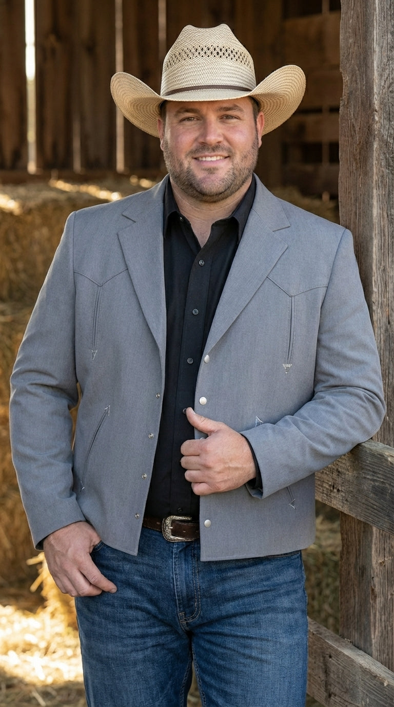Mens Gray Western Blazer Set – Cowboy Style Jacket and Pants Outfit Classic Country Western Suit - 36 Short