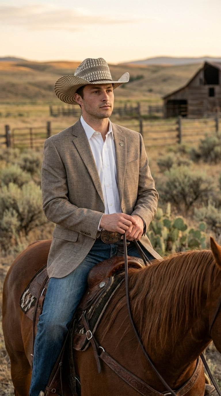 Men’s Dark Tan Taupe Light Brown Western Cowboy Blazer – Classic Country Style Jacket for Wedding, Casual Country Jacket Textured - 36 Short