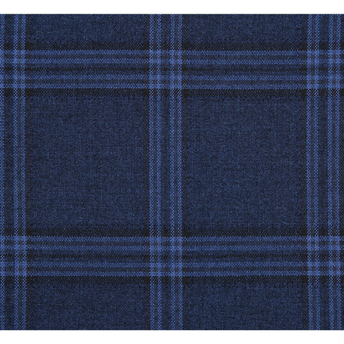 "Dark Navy Slim Fit Men's Suit - Two Button Stretch, Wide Windowpane Plaid"
