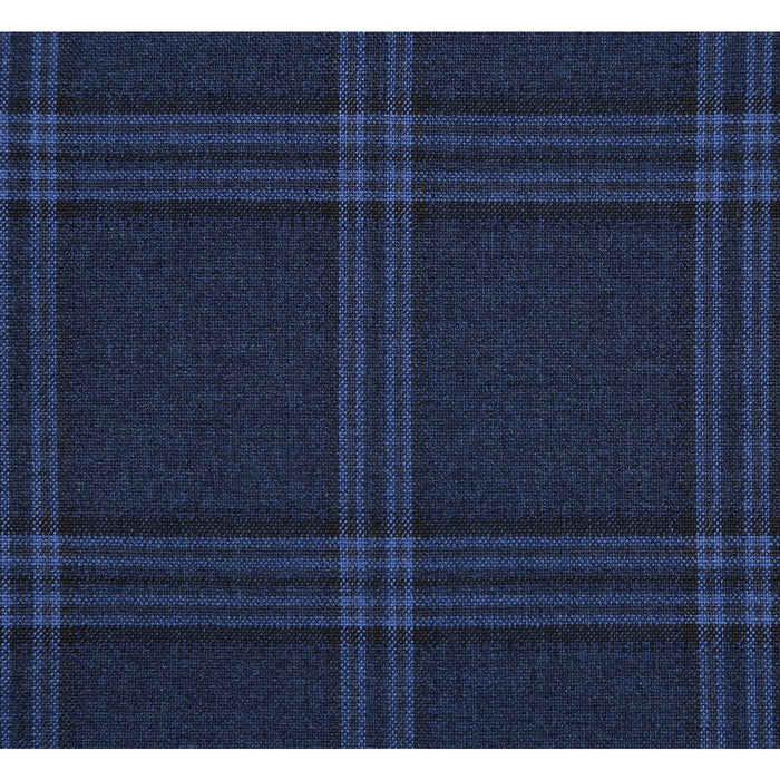 "Dark Navy Slim Fit Men's Suit - Two Button Stretch, Wide Windowpane Plaid"